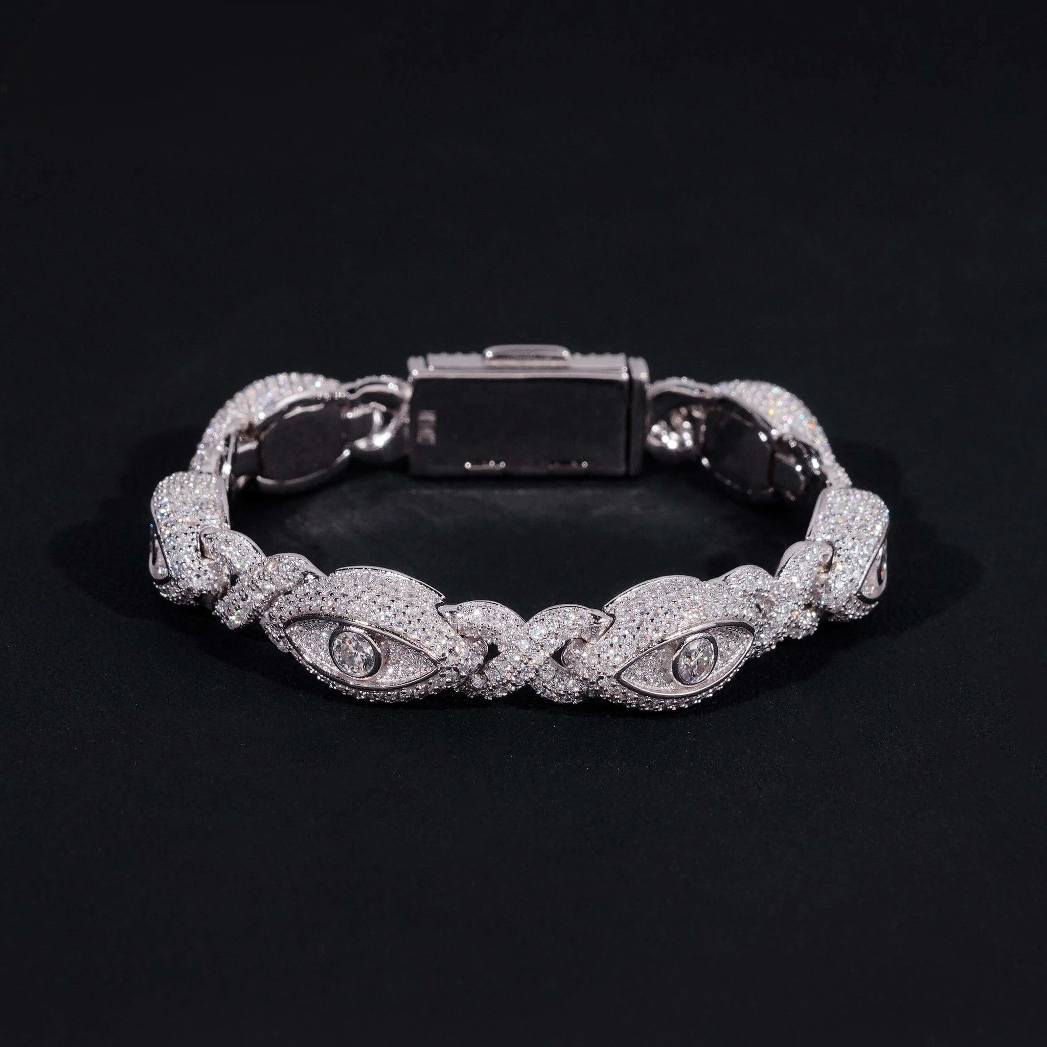 Hot Selling 925 Sterling Silver Hip Hop Iced Out Infinity Eye Moissante Cuban Link Bracelet