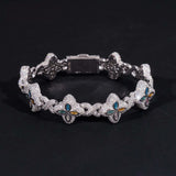 Custom Luxury Iced Out Hip Hop Moissanite Diamond 925 Silver Cuban Link Chain Bracelet Popular Colorful Flower Clover Bracelet
