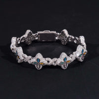 Custom Luxury Iced Out Hip Hop Moissanite Diamond 925 Silver Cuban Link Chain Bracelet Popular Colorful Flower Clover Bracelet