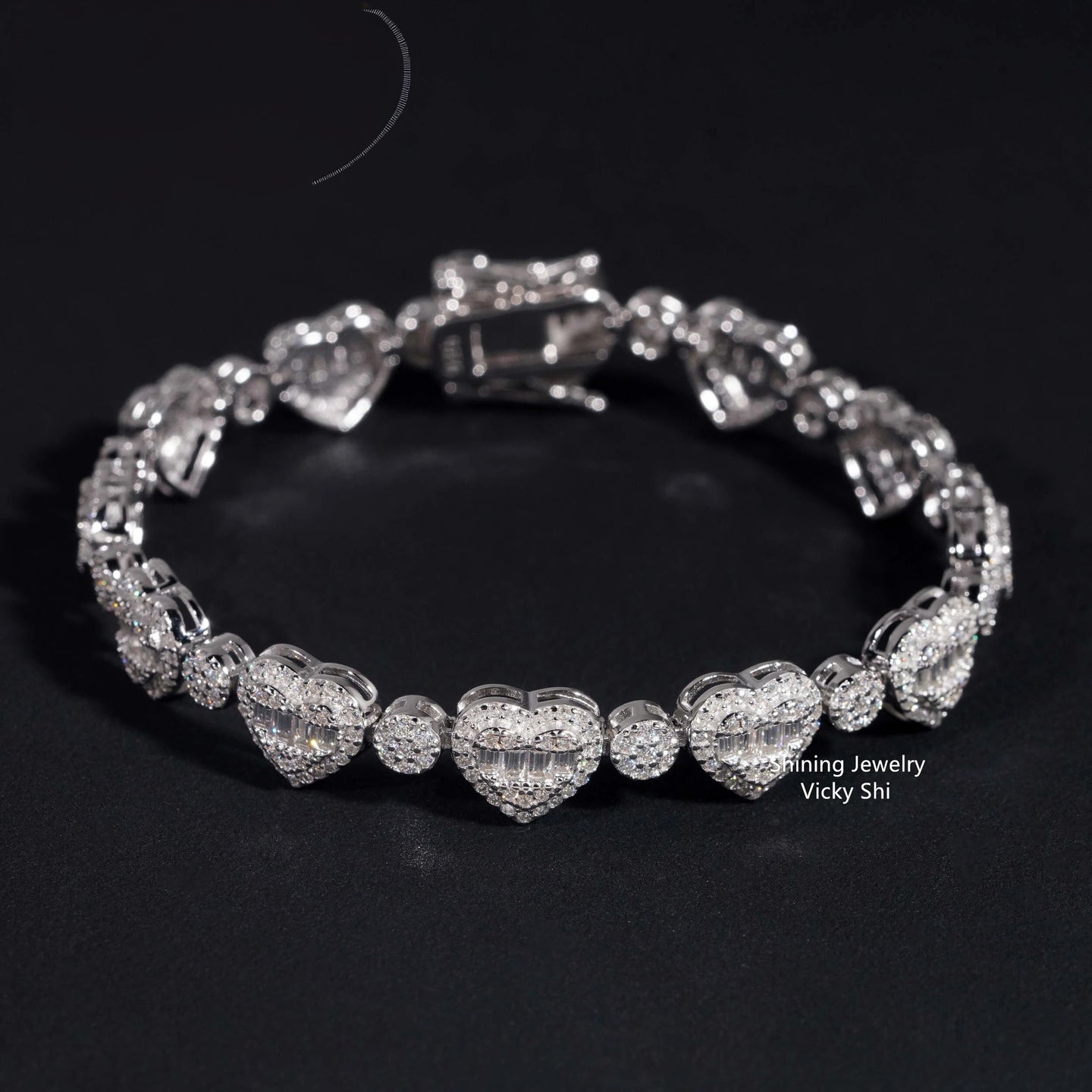 New Iced Out 925 Sterling Silver Heart Shape Moissanite Bracelet Trendy Men Hip Hop Jewelry Moissanite Cuban Link Chain
