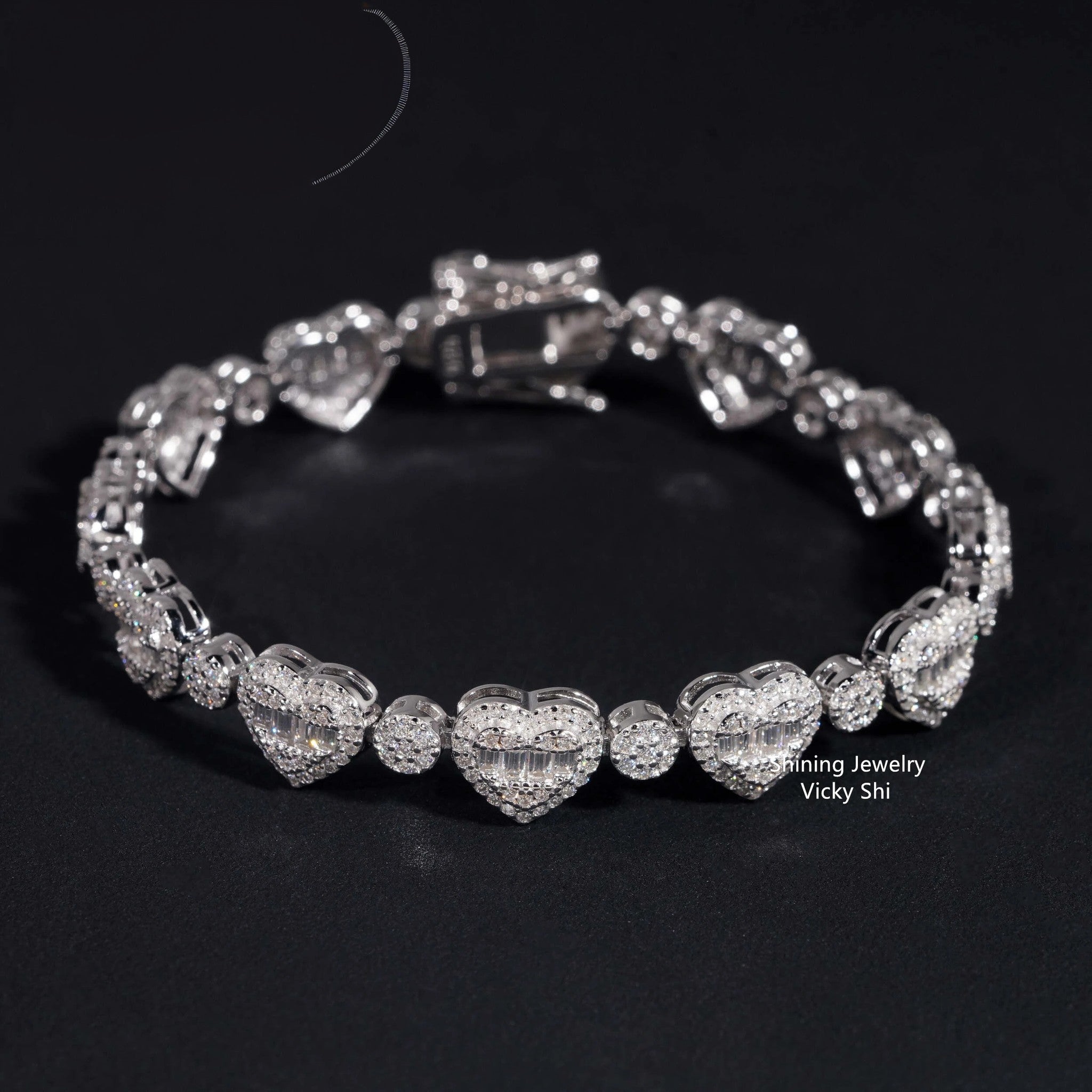 New Iced Out 925 Sterling Silver Heart Shape Moissanite Bracelet Trendy Men Hip Hop Jewelry Moissanite Cuban Link Chain
