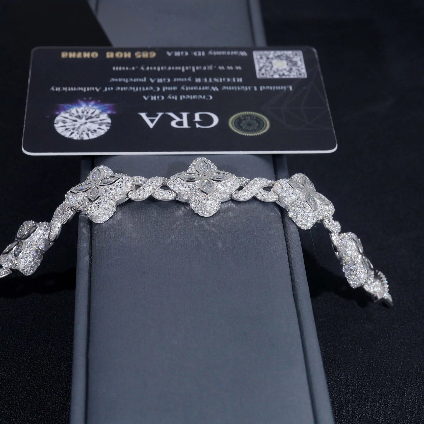 Hot Selling Hip Hop Style Rapper 925 Sterling Silver Men Infinity Cuban Link Moissanite Clover Bracelet