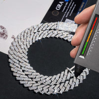 Shining Moissanite Hip Hop Jewelry 15mm 2rows Design Sterling Silver Gold Plated Diamond Moissanite Cuban Link Chain