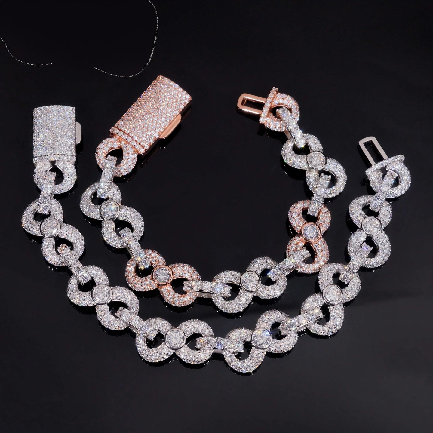 Ready to Ship 13MM Width Solid Sterling Silver 925 Gold Plated Hip Hop VVS Moissanite Infinity Cuban Link Chain Bracelet