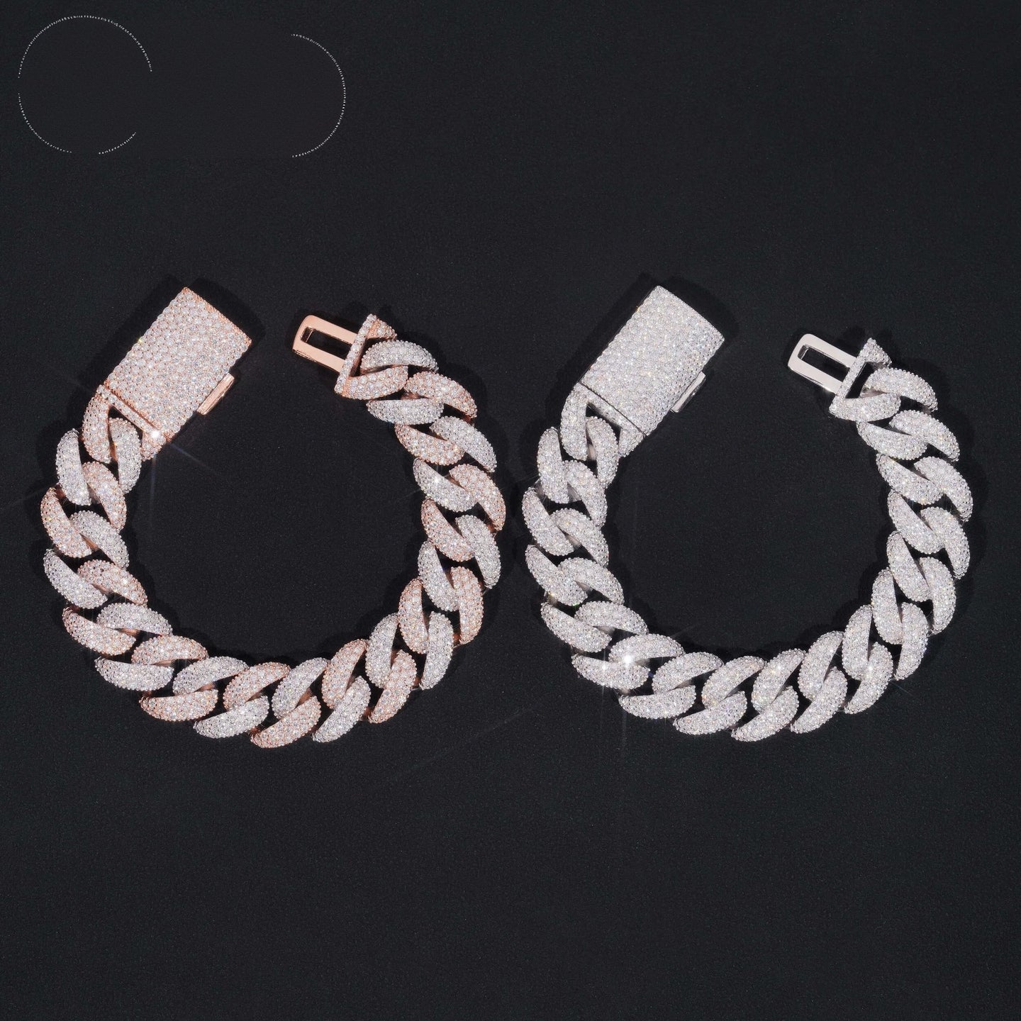 Rapper Jewelry Hip Hop Mens 15mm Iced Out 925 Sterling Silver Two Tone Moissanite Cuban Bracelets