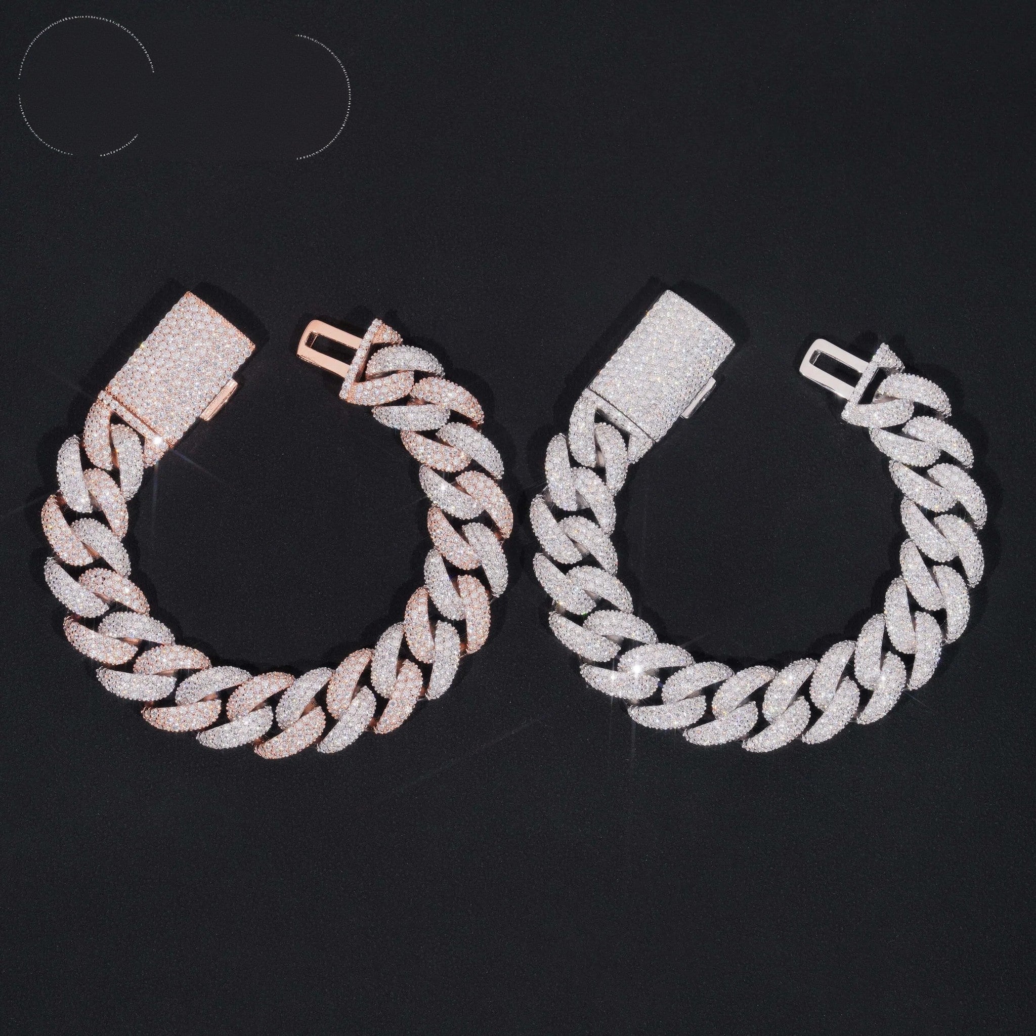 Rapper Jewelry Hip Hop Mens 15mm Iced Out 925 Sterling Silver Two Tone Moissanite Cuban Bracelets