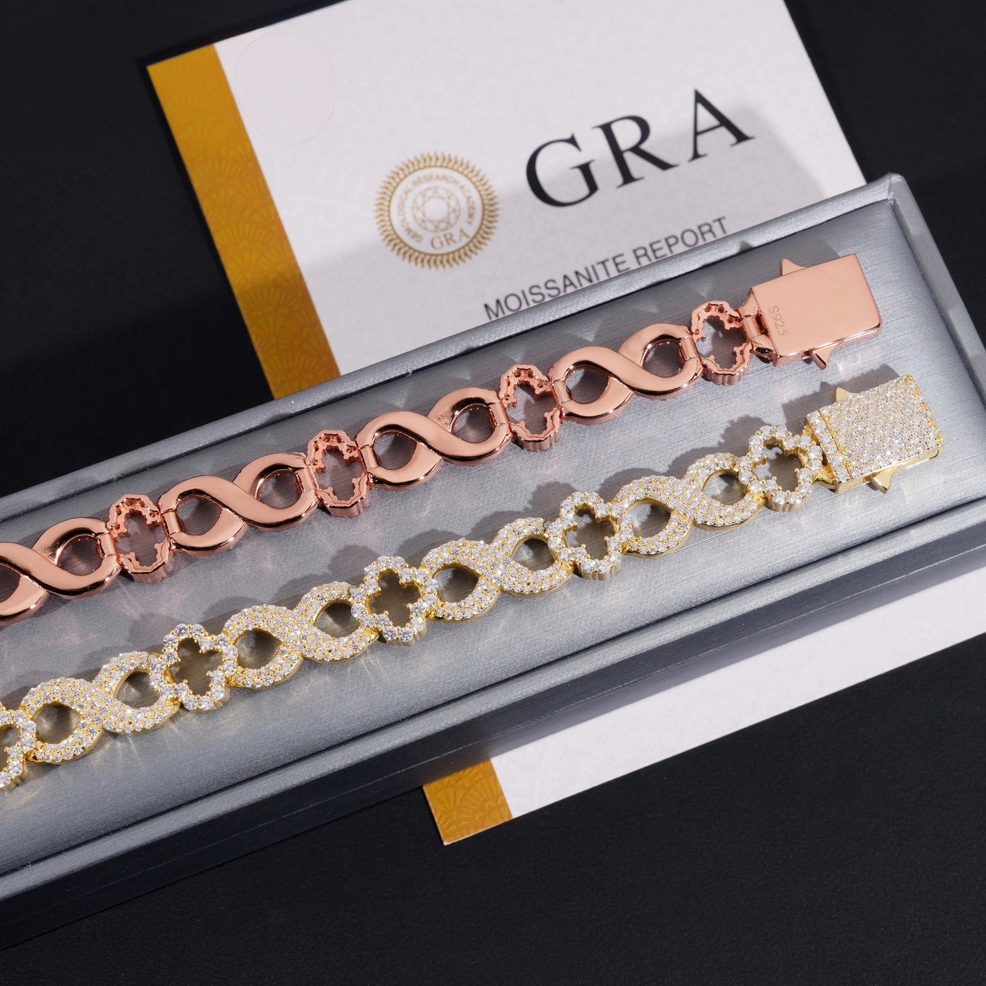 New Arrivals Hip Hop GRA Certificate 11mm 925 Silver Infinity Clover Cuban Mens Moissanite Bracelet