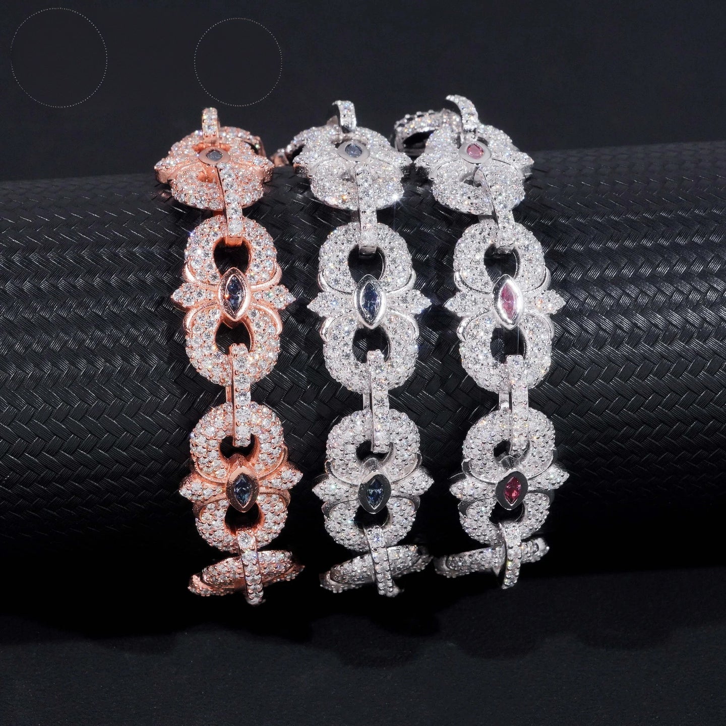 New Arrivals Iced Out Royal Blue Pink Marquise Hip Hop Infinity 16.5mm 925 Sliver VVS Moissanite Bracelet
