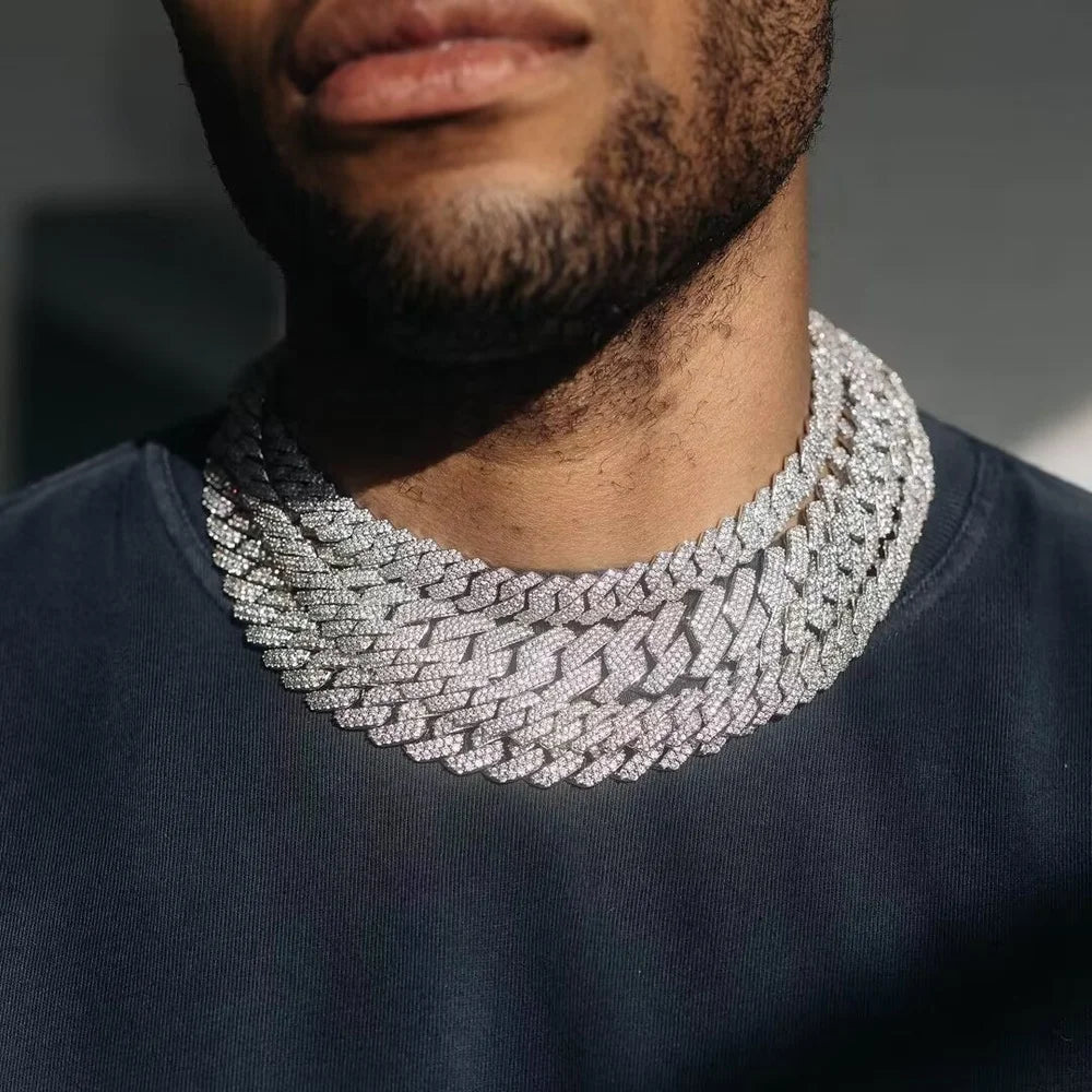 Iced Out Drip Moissanite 2 Rows Miami Gold Cuban Chain Necklace 925 Sterling Silver Diamond Moissanite Cuban Link Chain