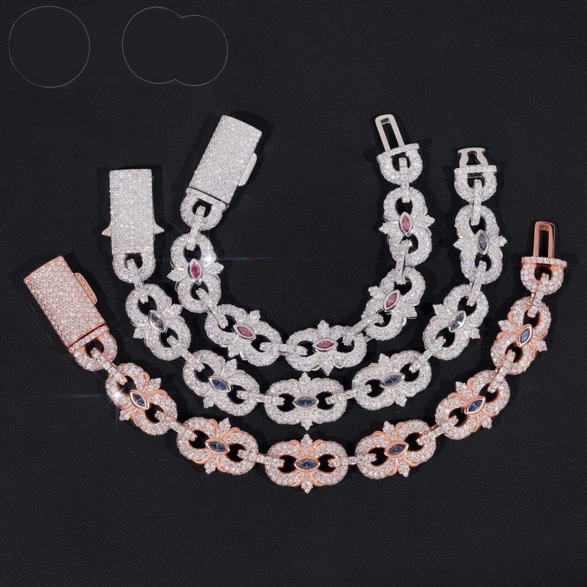 New Arrivals Iced Out Royal Blue Pink Marquise Hip Hop Infinity 16.5mm 925 Sliver VVS Moissanite Bracelet