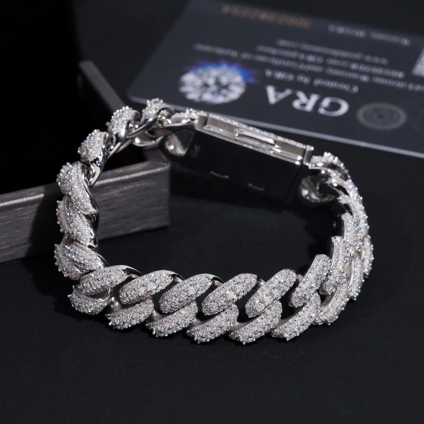 Fine Jewelry Hip Hop 16mm Mens 925 Sterling Silver Diamond Iced Out VVS Moissanite Cuban Link Bracelet