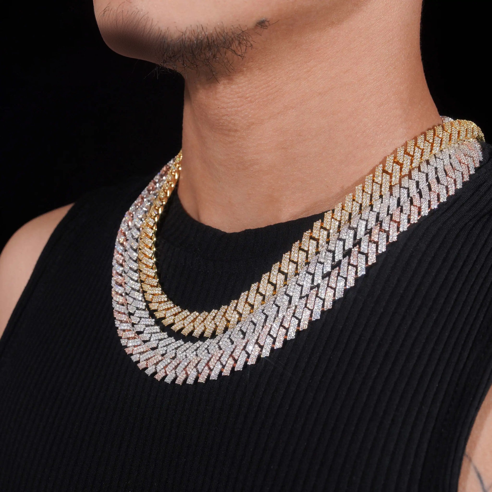 Promotion Factory Price Hip Hop Jewelry 12mm Solid 925 Sterling Silver Gold Plated GRA VVS Iced Out Moissanite Cuban Link Chain