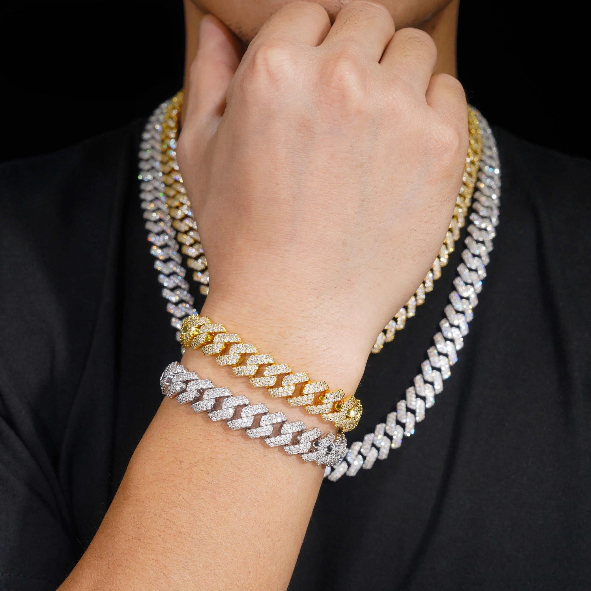 RTS Promotion Price 12MM Gold Plated 925 Sterling Silver VVS Moissanite Hip Hop Jewelry Iced Out Cuban Link Chain Necklace