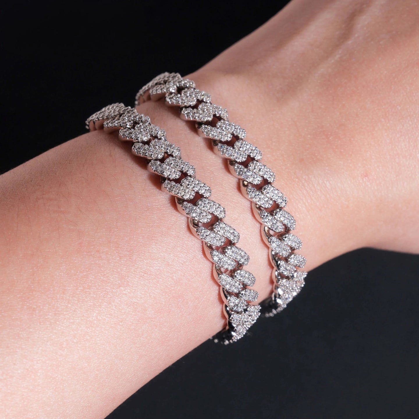 Hot Selling 925 Sterling Silver 8mm Width 2 Row Hip Hop Iced Out Moissanite Cuban Link Bracelet