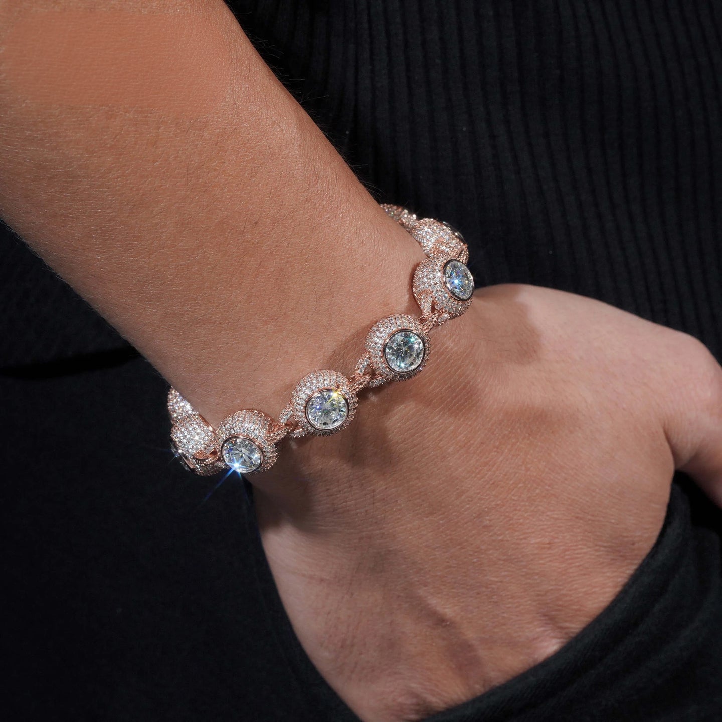 Fully Iced Out Bezel Setting 2ct Center Stone 14mm Width Hip Hop 925 Silver Men VVS Moissanite Bracelet