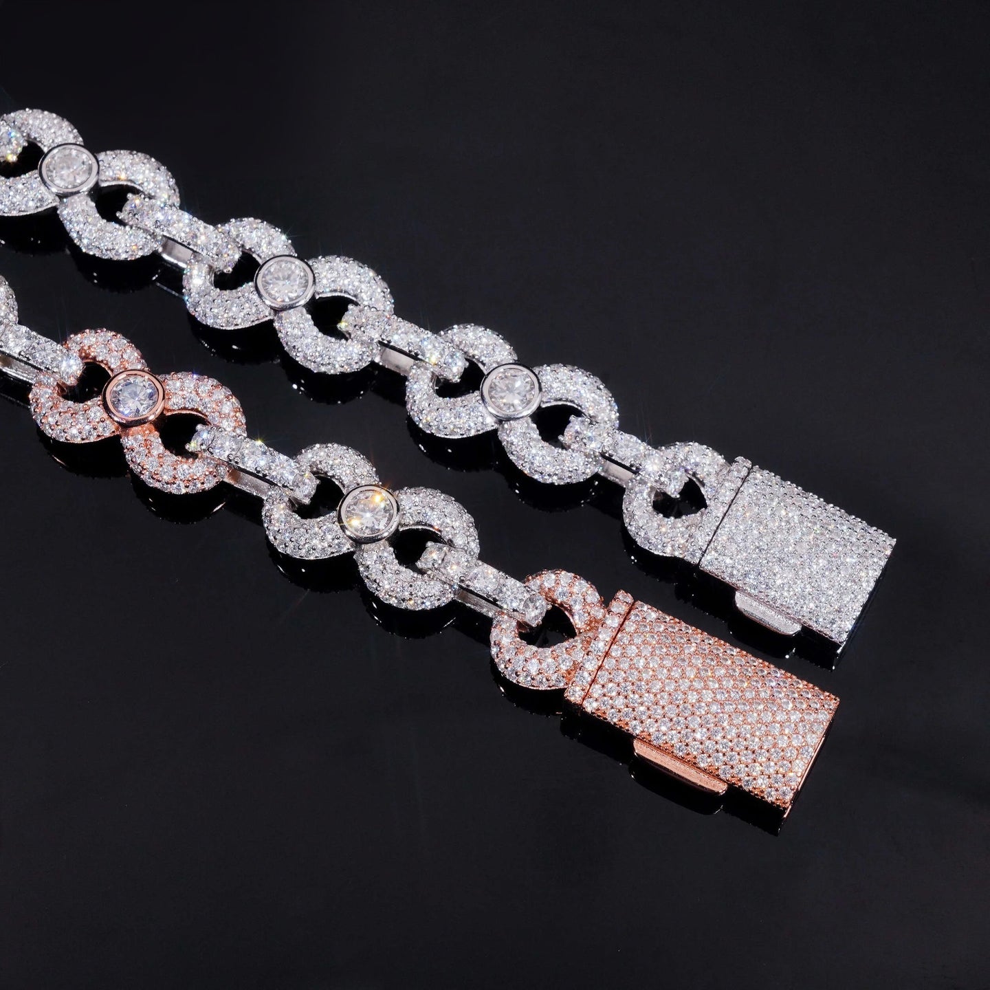 Ready to Ship 13MM Width Solid Sterling Silver 925 Gold Plated Hip Hop VVS Moissanite Infinity Cuban Link Chain Bracelet