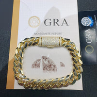Fashion Sterling Silver 925 VVS Moissanite Lab Diamond Clasp Hip Hop Jewelry 14K Real Gold Plated Cuban Link Chain Bracelet