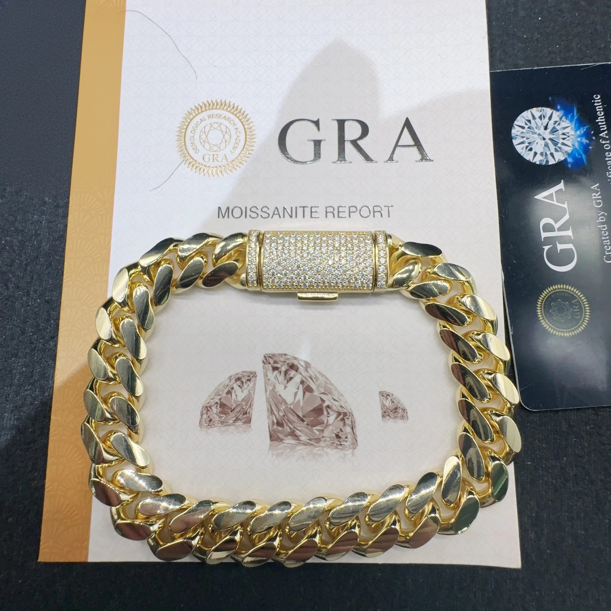 Fashion Sterling Silver 925 VVS Moissanite Lab Diamond Clasp Hip Hop Jewelry 14K Real Gold Plated Cuban Link Chain Bracelet