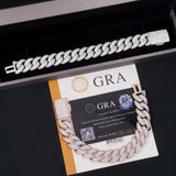 Rapper Jewelry Hip Hop Mens 15mm Iced Out 925 Sterling Silver Two Tone Moissanite Cuban Bracelets