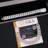 Rapper Jewelry Hip Hop Mens 15mm Iced Out 925 Sterling Silver Two Tone Moissanite Cuban Bracelets
