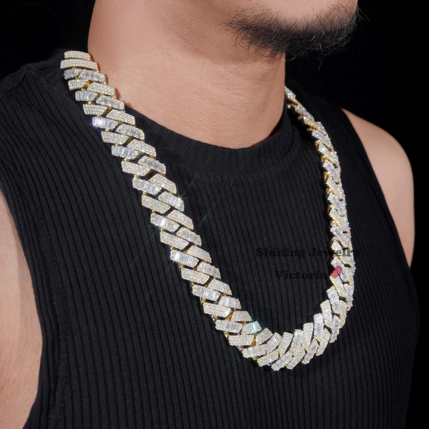 20MM Big Heavy Hip Hop Luxury Cuban Necklace 925 Silver Baguette Iced Out VVS Moissanite Lab Diamond Miami Cuban Link Chain