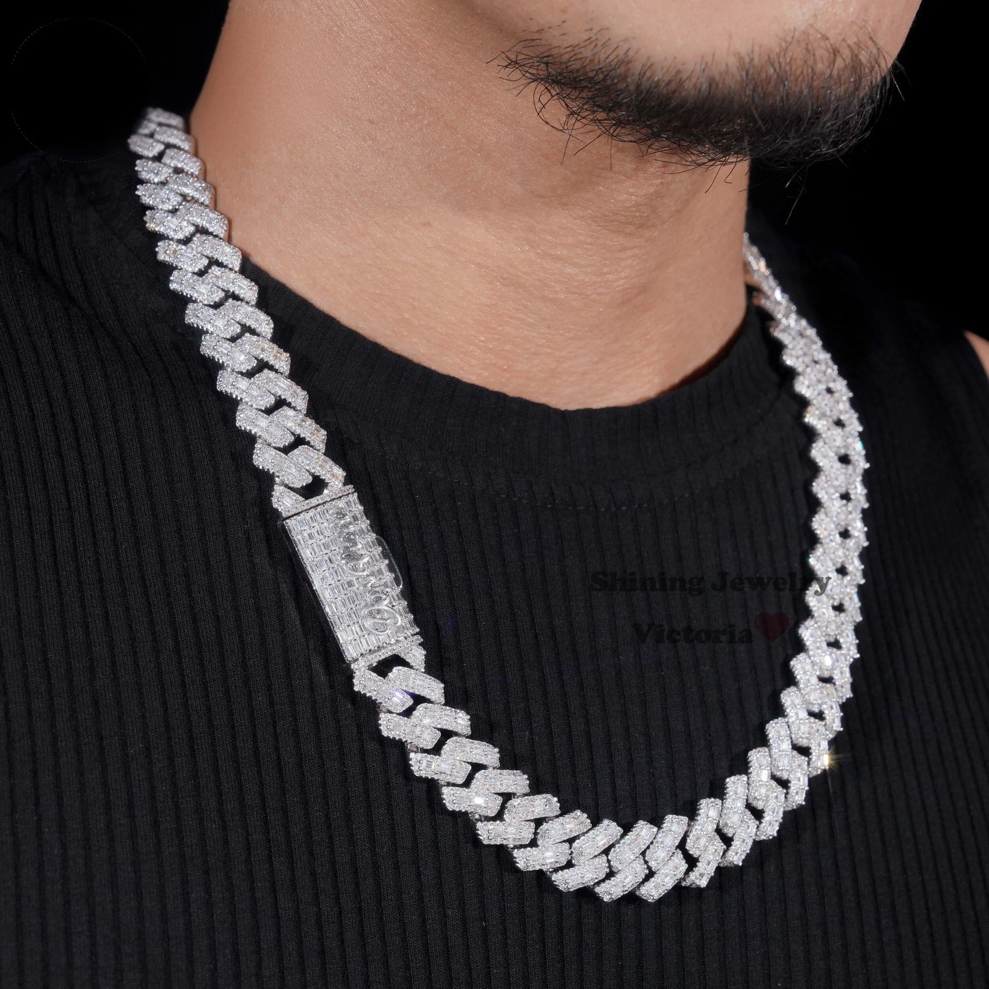 Custom Name Lock 18MM White Gold Plated Baguette Design Hiphop Cuban Link S925 VVS Moissanite Diamond Cuban Chain Men's Necklace