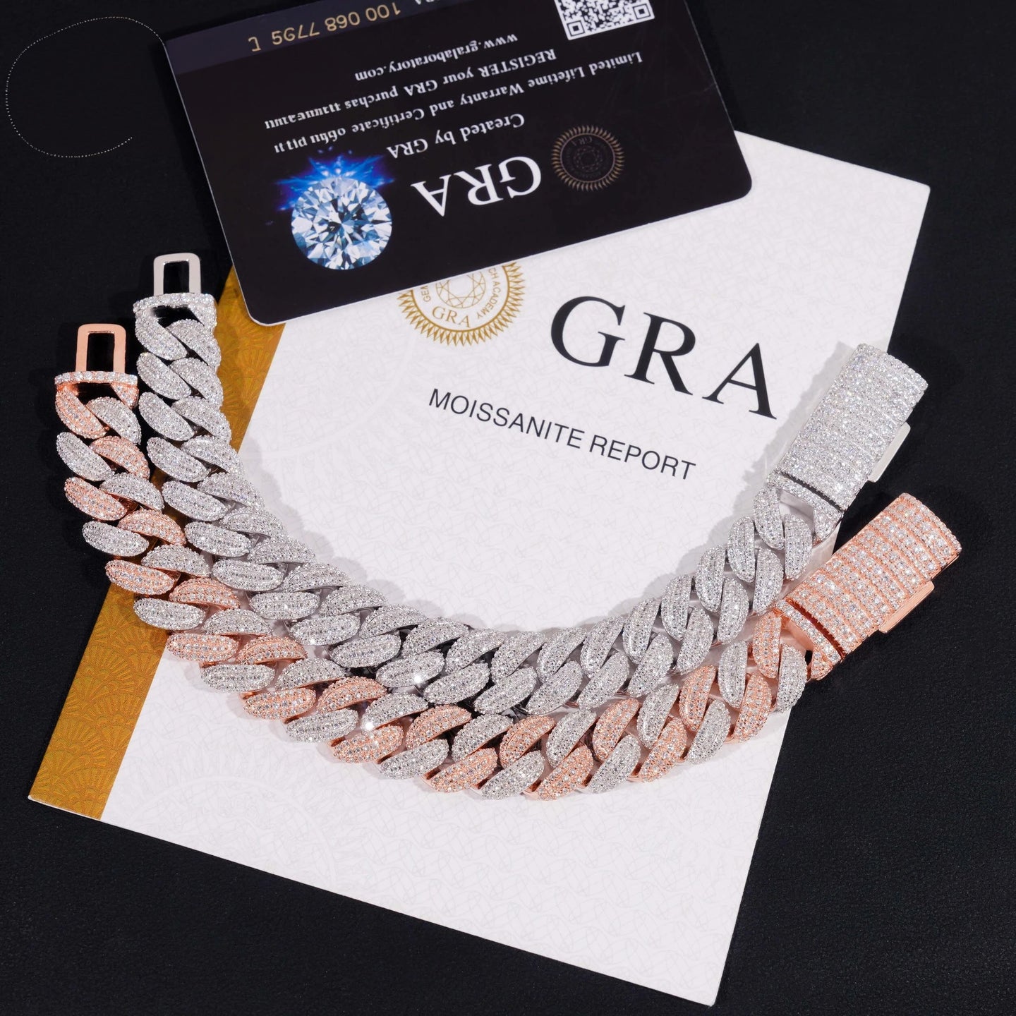 Hip Hop High Quality Iced Out Moon Shape 925 Silver Two Tone 13mm Moissanite Cuban Link Bracelet