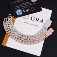 Hip Hop High Quality Iced Out Moon Shape 925 Silver Two Tone 13mm Moissanite Cuban Link Bracelet