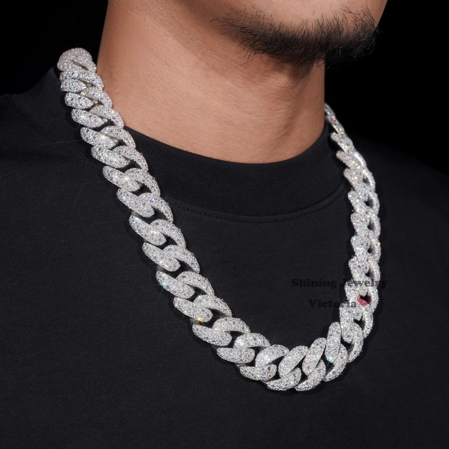 Rapper Hip Hop Jewelry Prong Setting GRA 925 Sterling Silver White Gold Plated Miami Moissanite Diamond 20MM Mosaic Cuban Chain