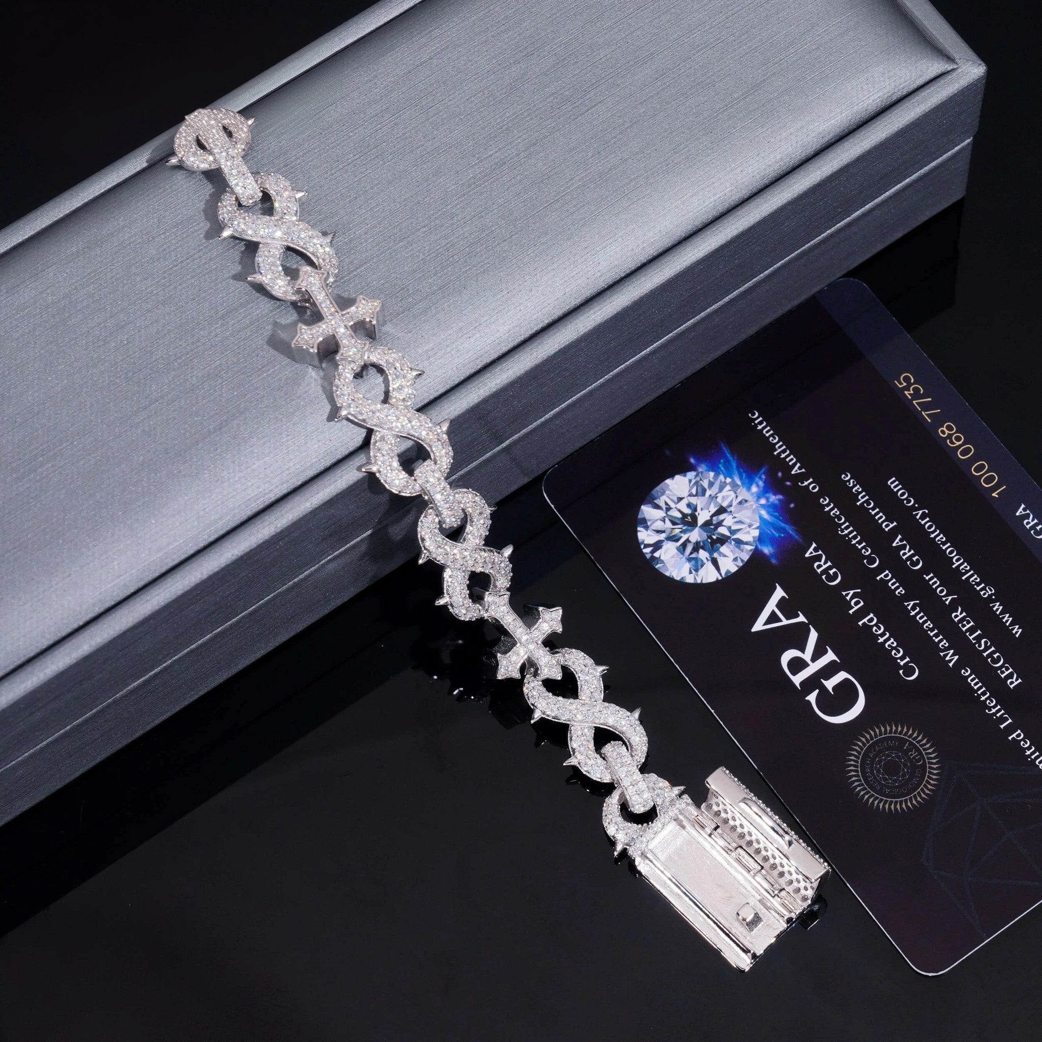 Factory 15MM Width Hip Hop Jewelry Real Silver 925 Gold Plated VVS Lab Diamond Moissanite Infinity Cuban Link Chain Bracelet