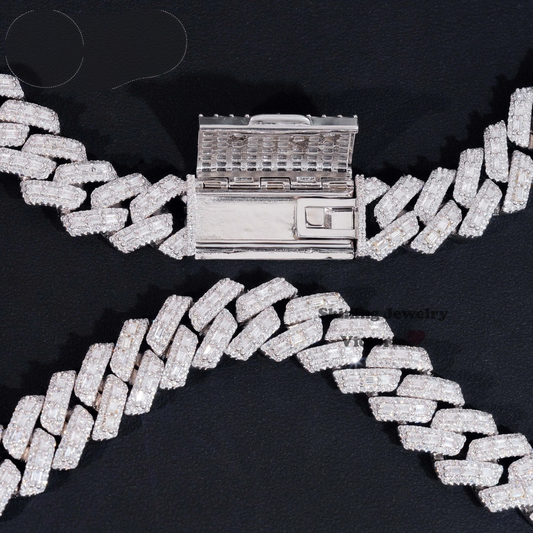 Custom Name Lock 18MM White Gold Plated Baguette Design Hiphop Cuban Link S925 VVS Moissanite Diamond Cuban Chain Men's Necklace