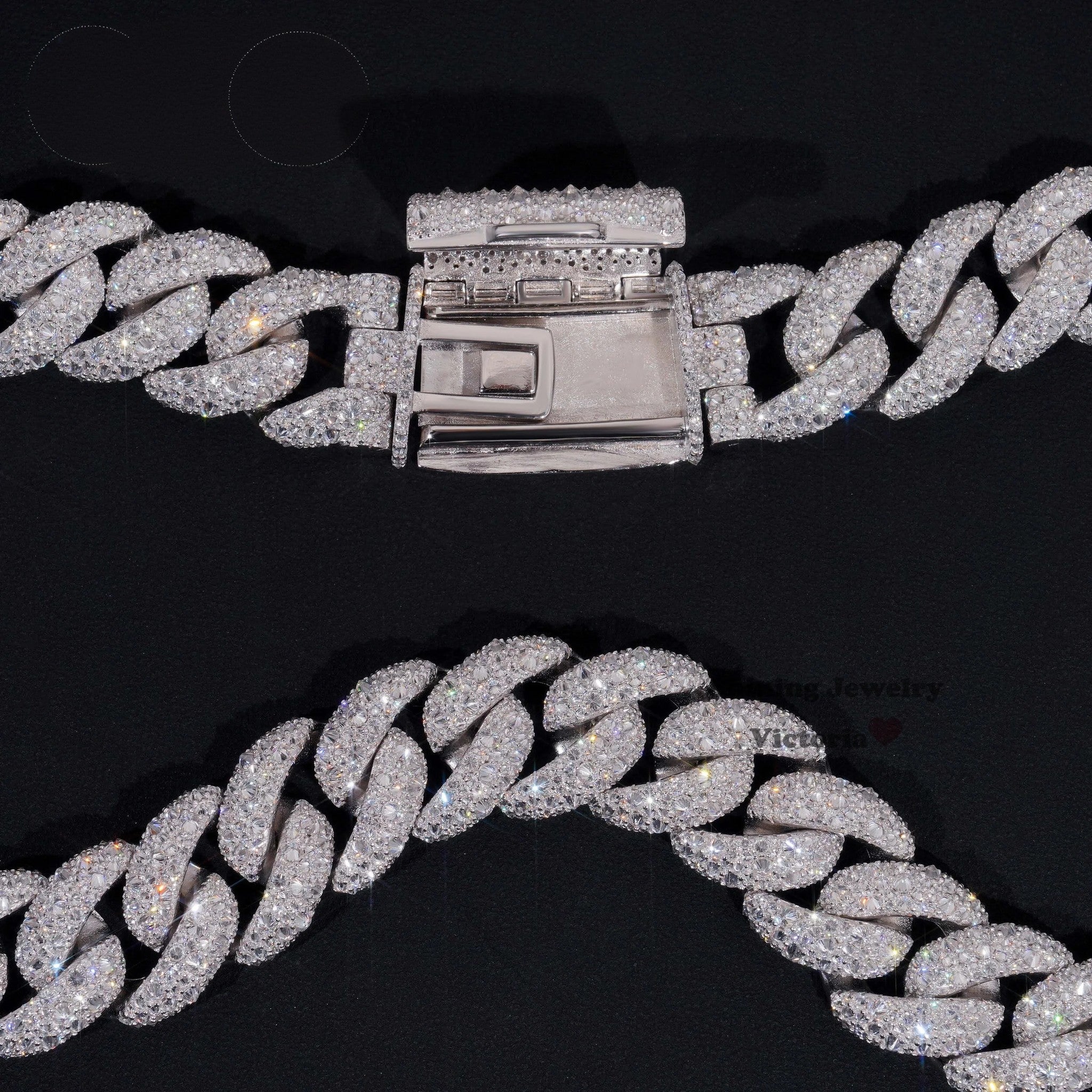 Rapper Hip Hop Jewelry Prong Setting GRA 925 Sterling Silver White Gold Plated Miami Moissanite Diamond 20MM Mosaic Cuban Chain