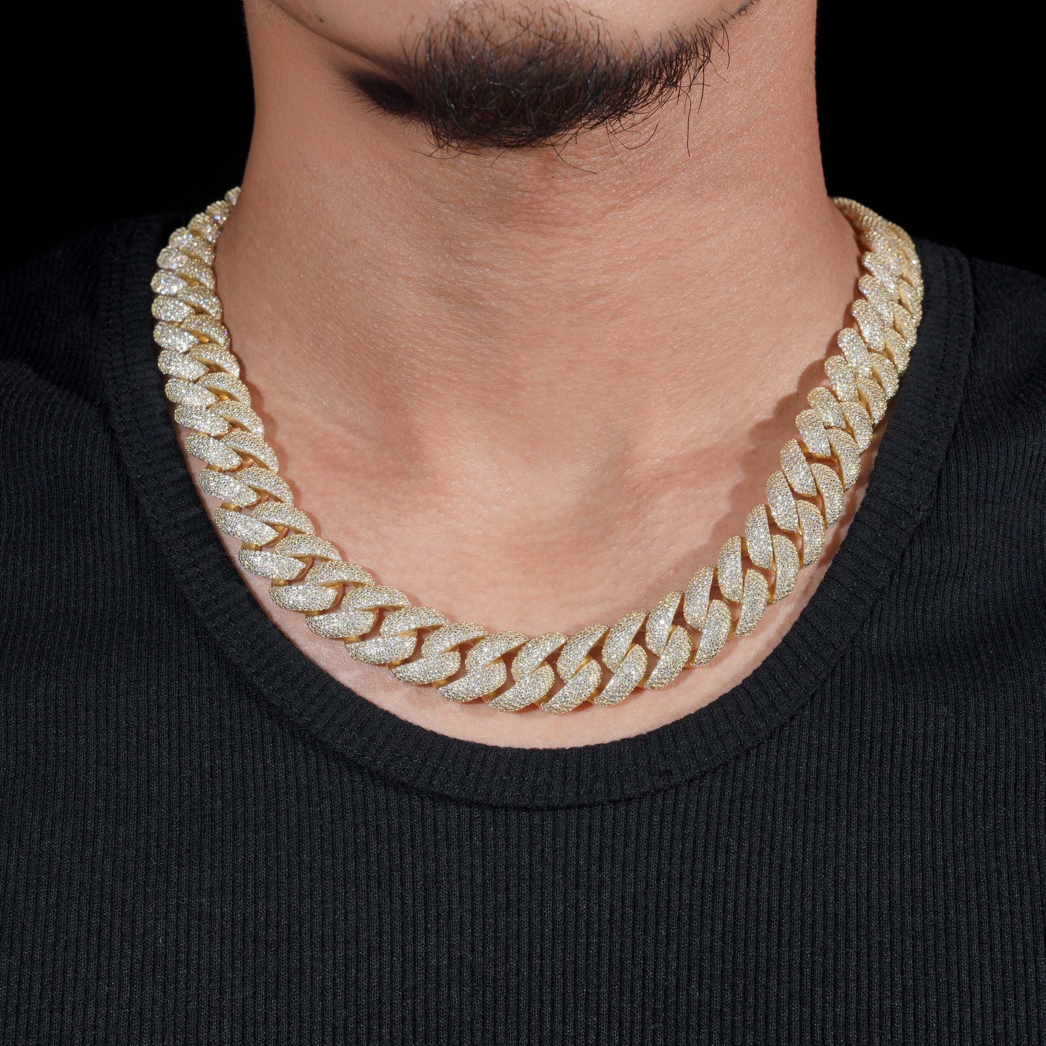 Rapper Hip Hop Jewelry 16mm 5 Rows Stones Solid 925 Sterling Silver Gold Plated Iced Out Moissanite Miami Cuban Link Chain