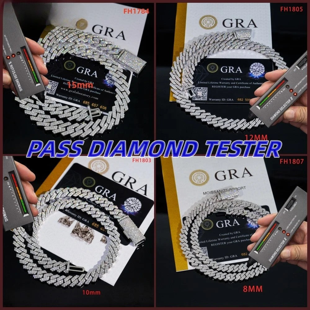 Iced Out Drip Moissanite 2 Rows Miami Gold Cuban Chain Necklace 925 Sterling Silver Diamond Moissanite Cuban Link Chain