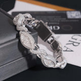 Real 925 Sterling Silver Gold Plated Hip Hop VVS Lab Diamond Moissanite Infinity Cat Eye Cuban Link Chain Bracelet