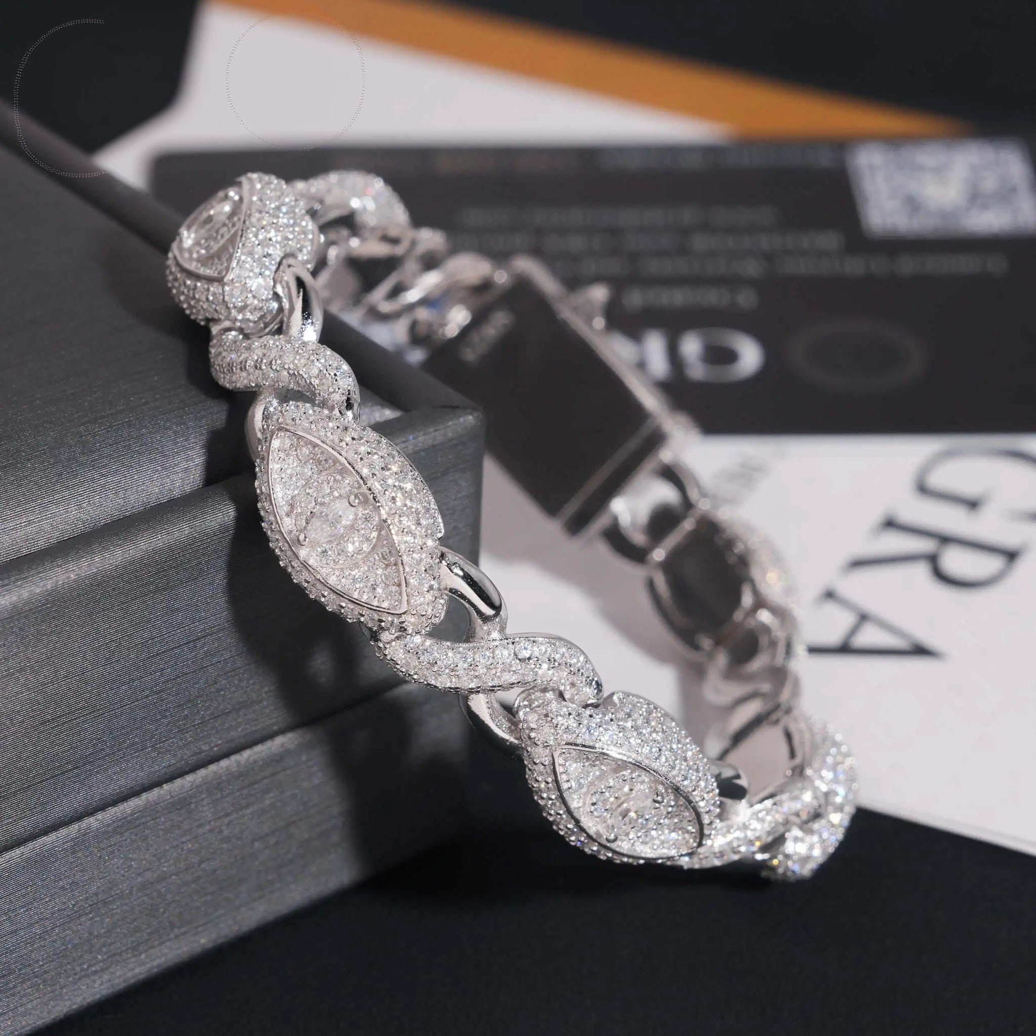 Real 925 Sterling Silver Gold Plated Hip Hop VVS Lab Diamond Moissanite Infinity Cat Eye Cuban Link Chain Bracelet