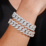 Rapper Jewelry Hip Hop Mens 15mm Iced Out 925 Sterling Silver Two Tone Moissanite Cuban Bracelets