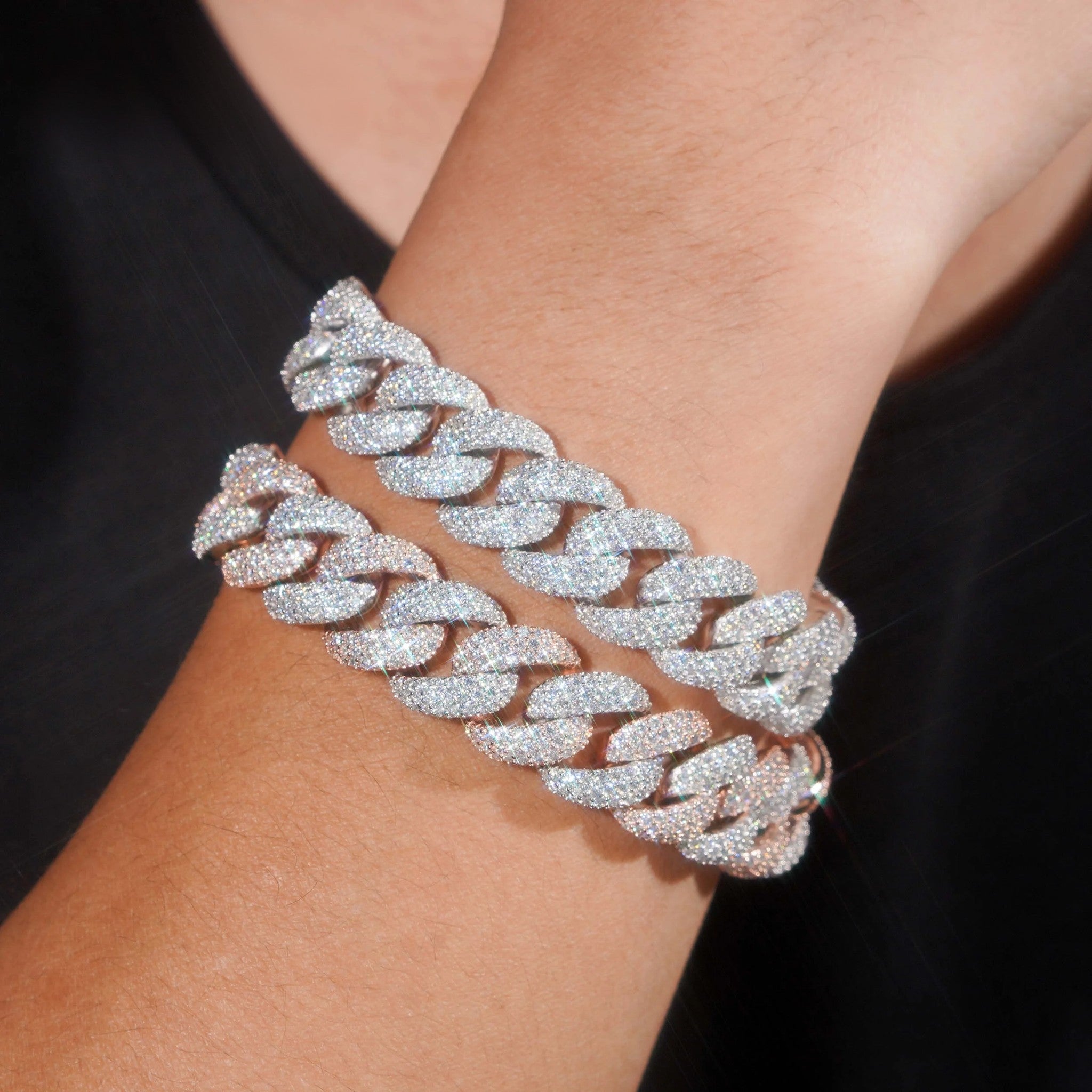 Rapper Jewelry Hip Hop Mens 15mm Iced Out 925 Sterling Silver Two Tone Moissanite Cuban Bracelets