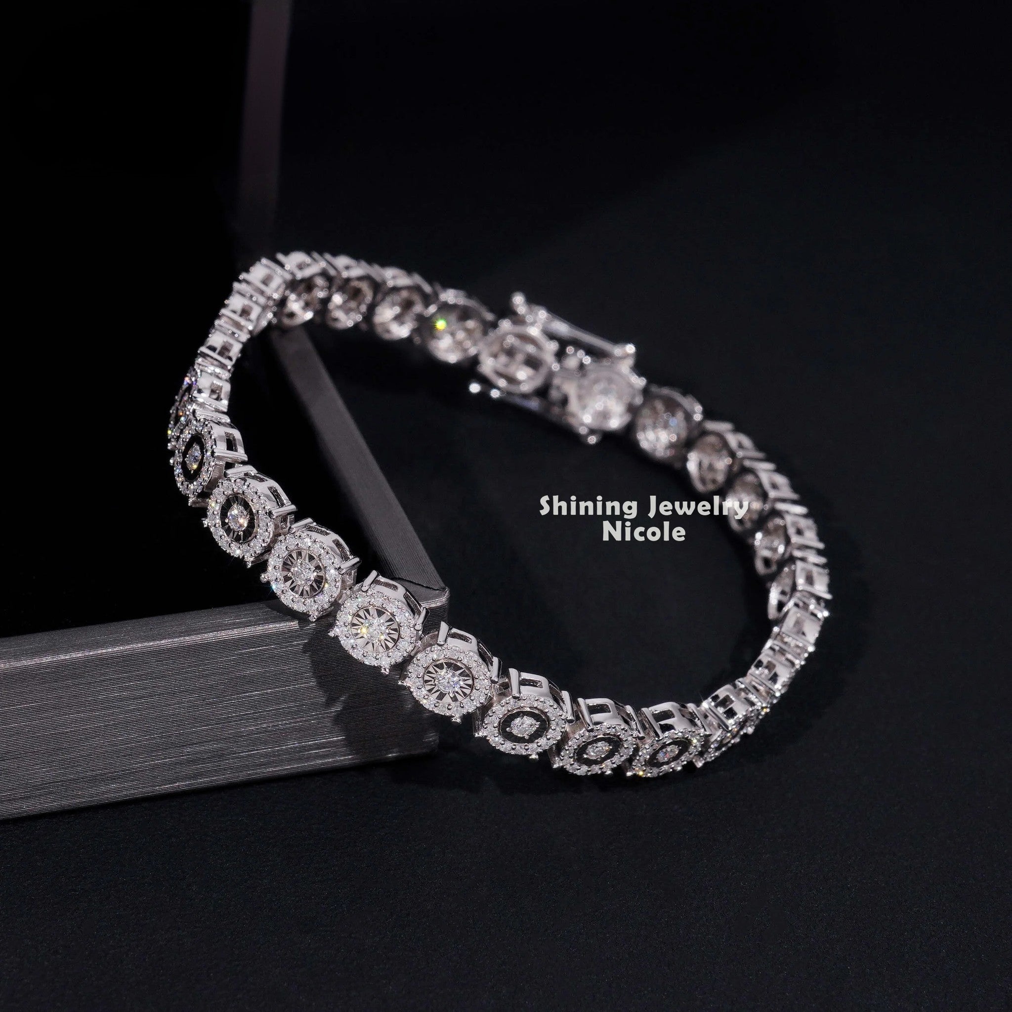 New Arrivals Hip Hop 7mm High Quality Hand Cut Miracle Plate 925 Silver Cuban Link Chain VVS Moissanite Bracelet