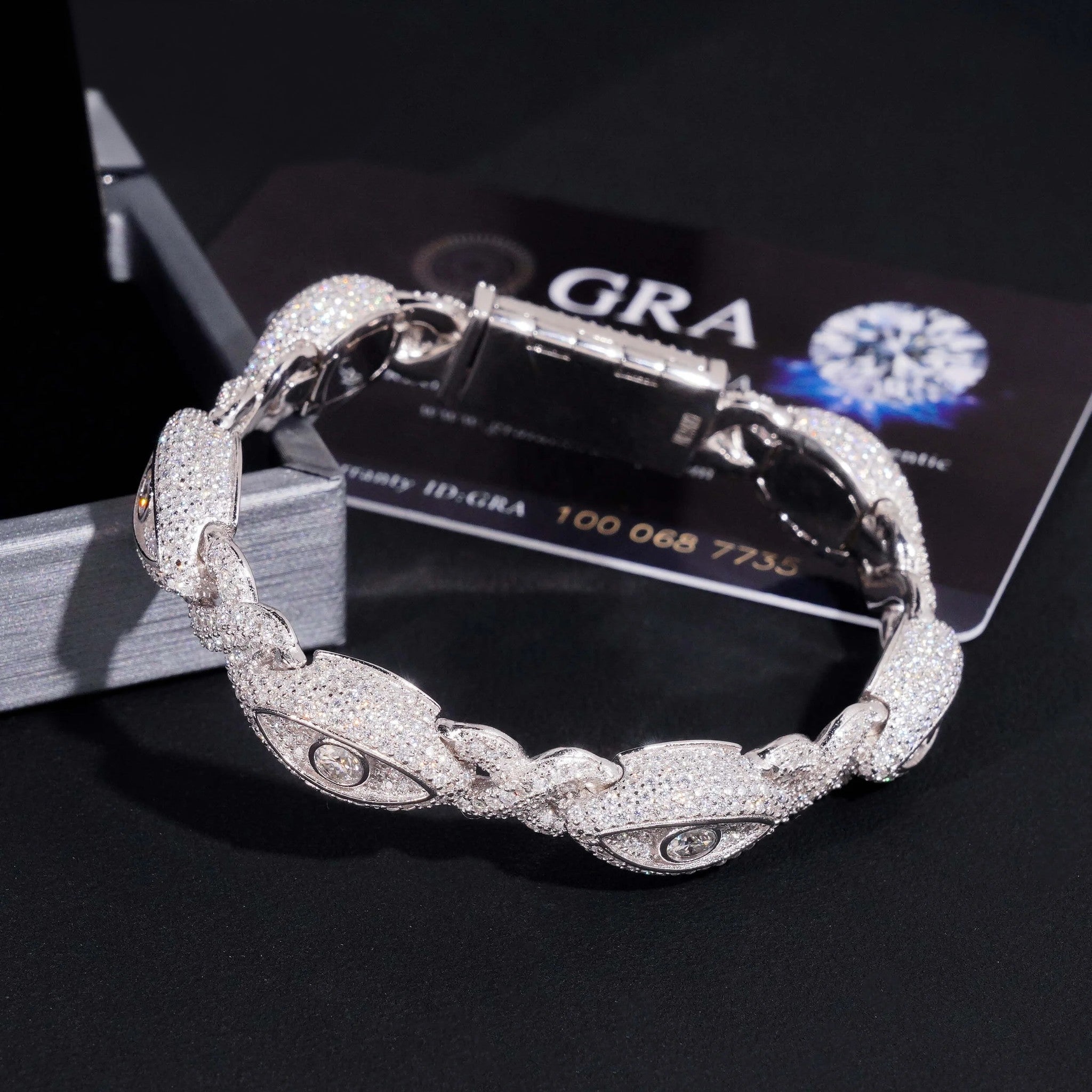 Hot Selling 925 Sterling Silver Hip Hop Iced Out Infinity Eye Moissante Cuban Link Bracelet