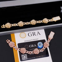 Romantic Rose 3D Gold Plated Iced Out 16mm 925 Sterling Silver Hip Hop Infinity Link Bracelet