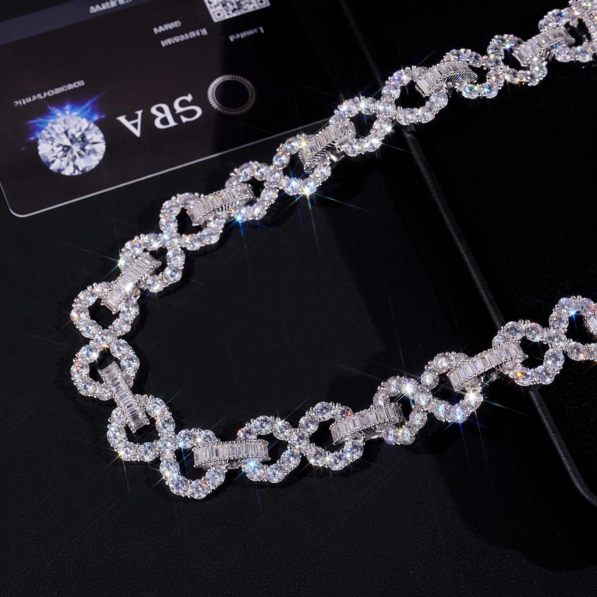 Hip Hop Style Baguette Diamond 925 Sterling Silver Iced Out 16mm Cuban Moissanite Infinity Link Chain
