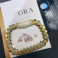 Fashion Sterling Silver 925 VVS Moissanite Lab Diamond Clasp Hip Hop Jewelry 14K Real Gold Plated Cuban Link Chain Bracelet