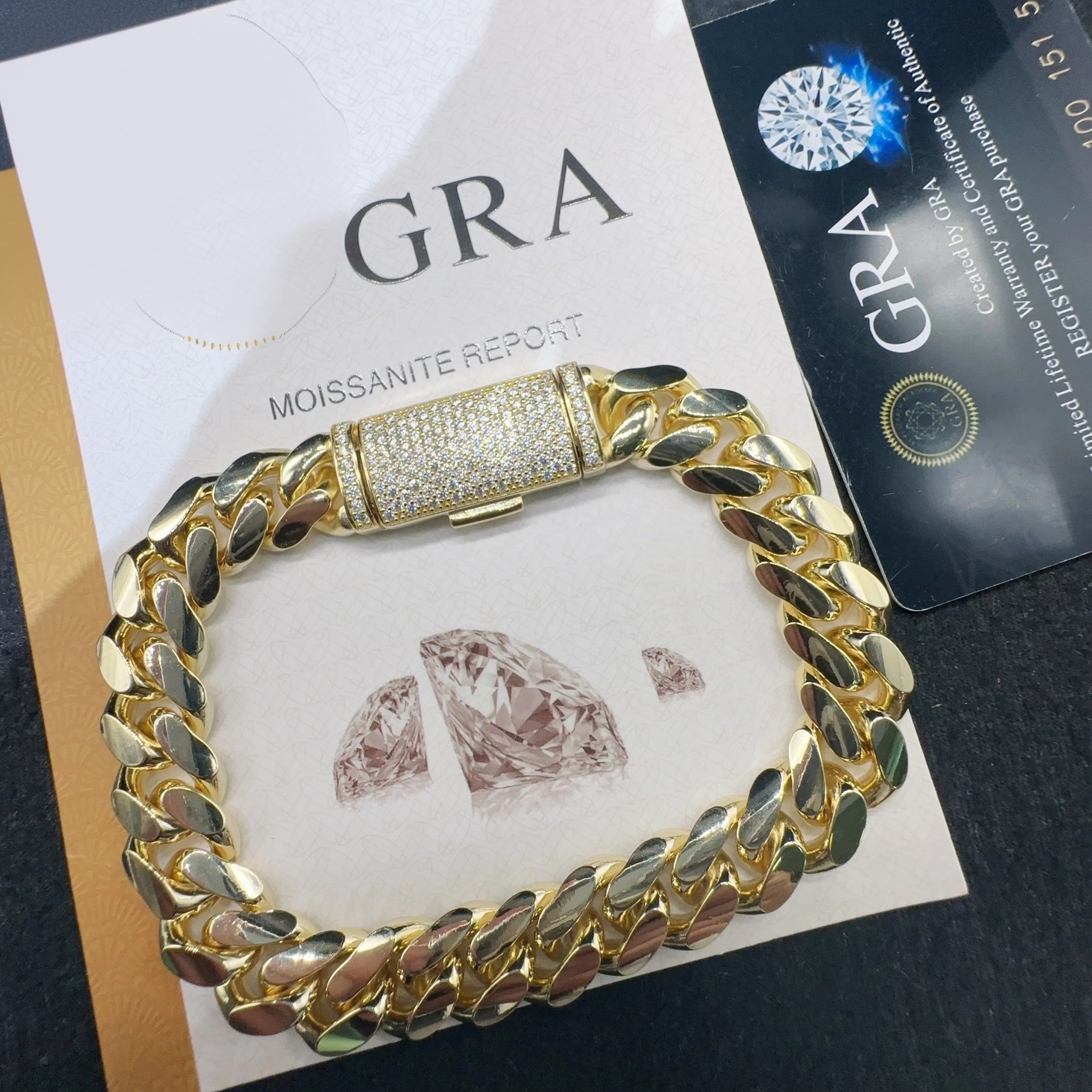 Fashion Sterling Silver 925 VVS Moissanite Lab Diamond Clasp Hip Hop Jewelry 14K Real Gold Plated Cuban Link Chain Bracelet