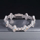 Custom Luxury Iced Out Hip Hop Moissanite Diamond 925 Silver Cuban Link Chain Bracelet Popular Colorful Flower Clover Bracelet
