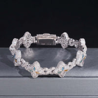 Custom Luxury Iced Out Hip Hop Moissanite Diamond 925 Silver Cuban Link Chain Bracelet Popular Colorful Flower Clover Bracelet