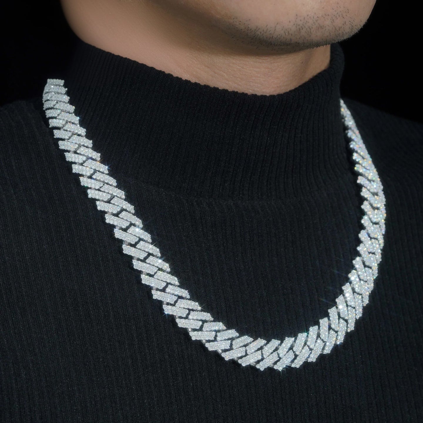 Shining Moissanite Hip Hop Jewelry 15mm 2rows Design Sterling Silver Gold Plated Diamond Moissanite Cuban Link Chain
