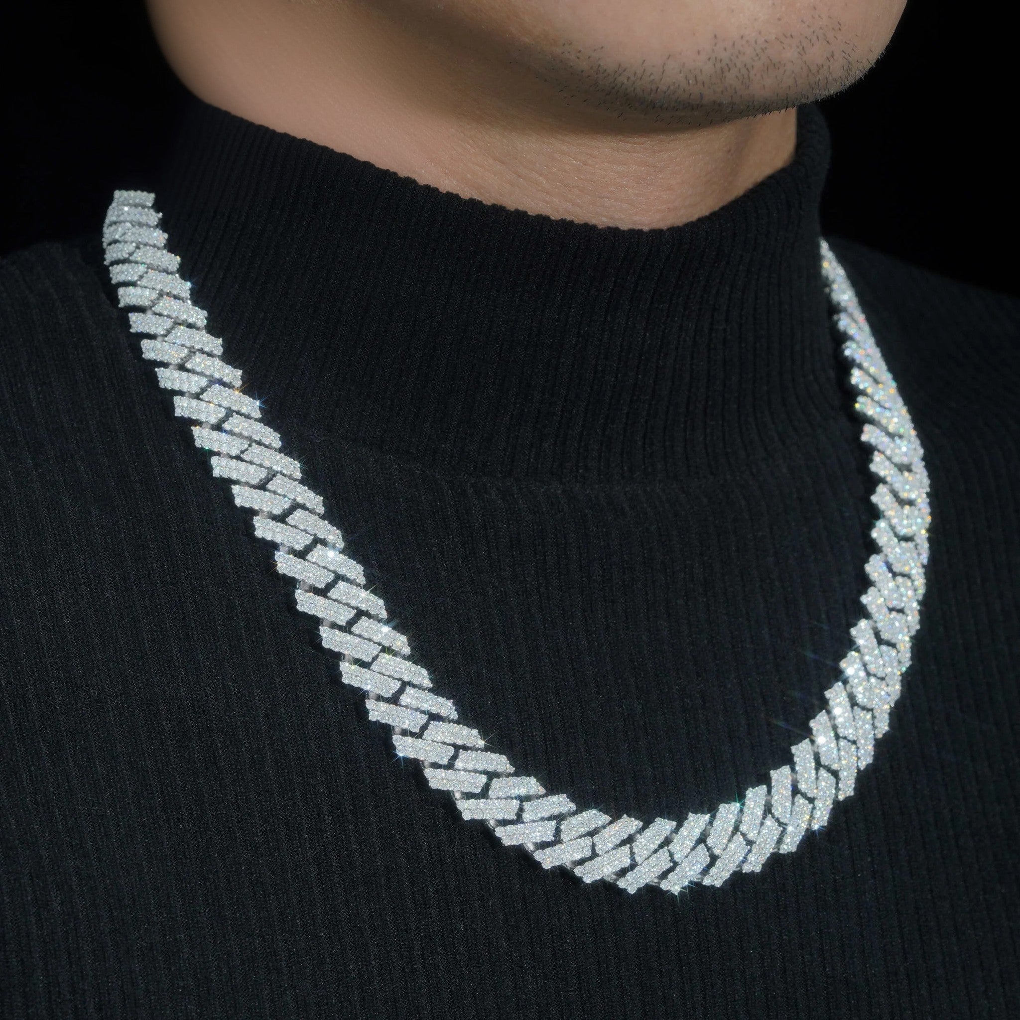 Shining Moissanite Hip Hop Jewelry 15mm 2rows Design Sterling Silver Gold Plated Diamond Moissanite Cuban Link Chain