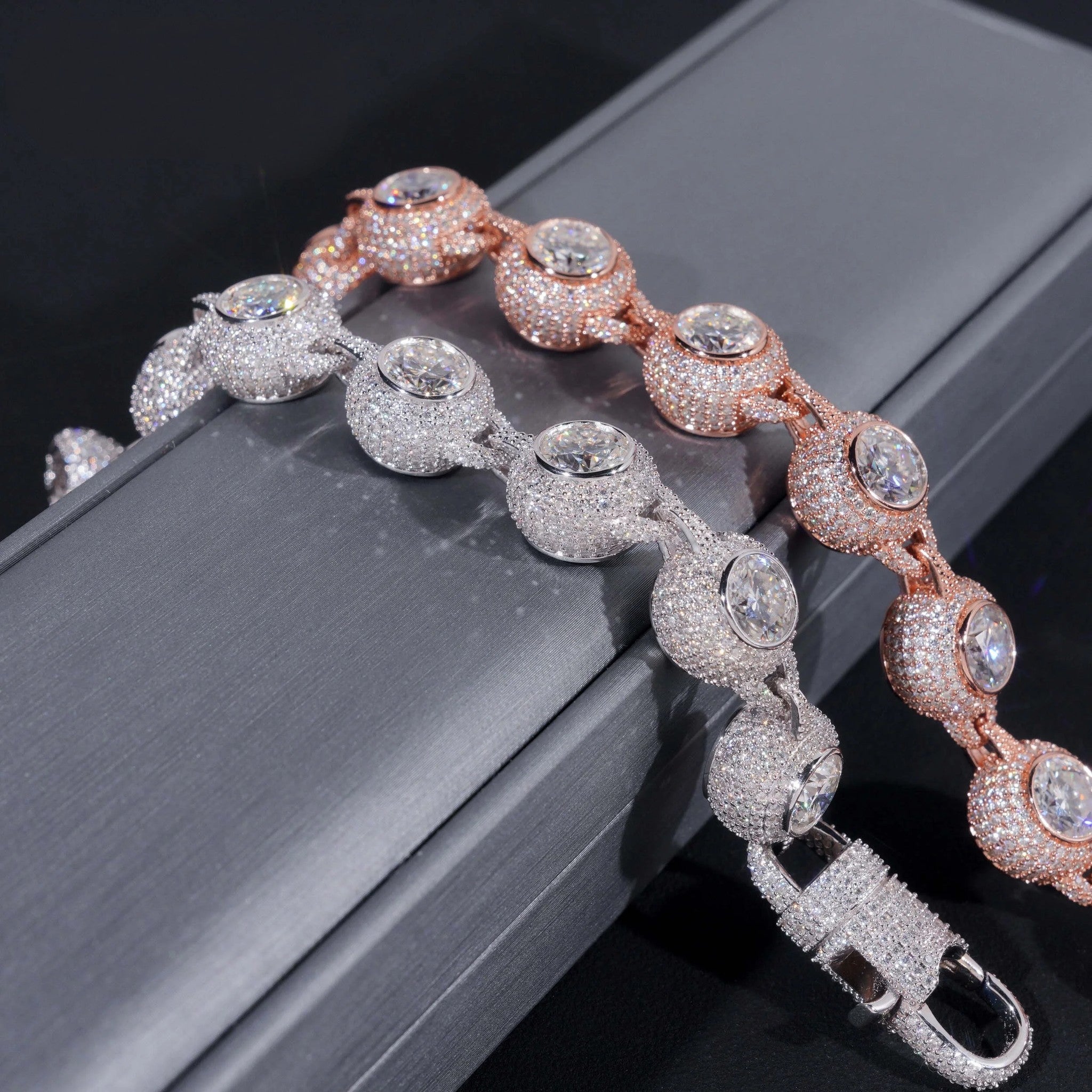 Fully Iced Out Bezel Setting 2ct Center Stone 14mm Width Hip Hop 925 Silver Men VVS Moissanite Bracelet