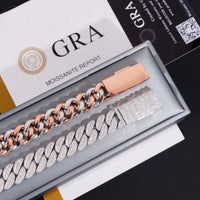 Hip Hop High Quality Iced Out Moon Shape 925 Silver Two Tone 13mm Moissanite Cuban Link Bracelet